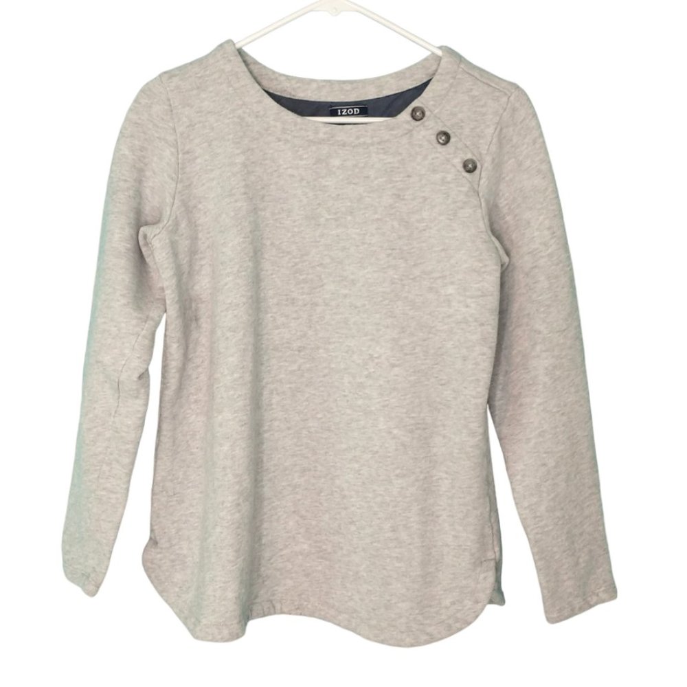Izod Fleece Gray Pullover Sweatshirt with Button Trim Small